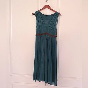 Theory dress with matching slip. Brown ribbon tie back.